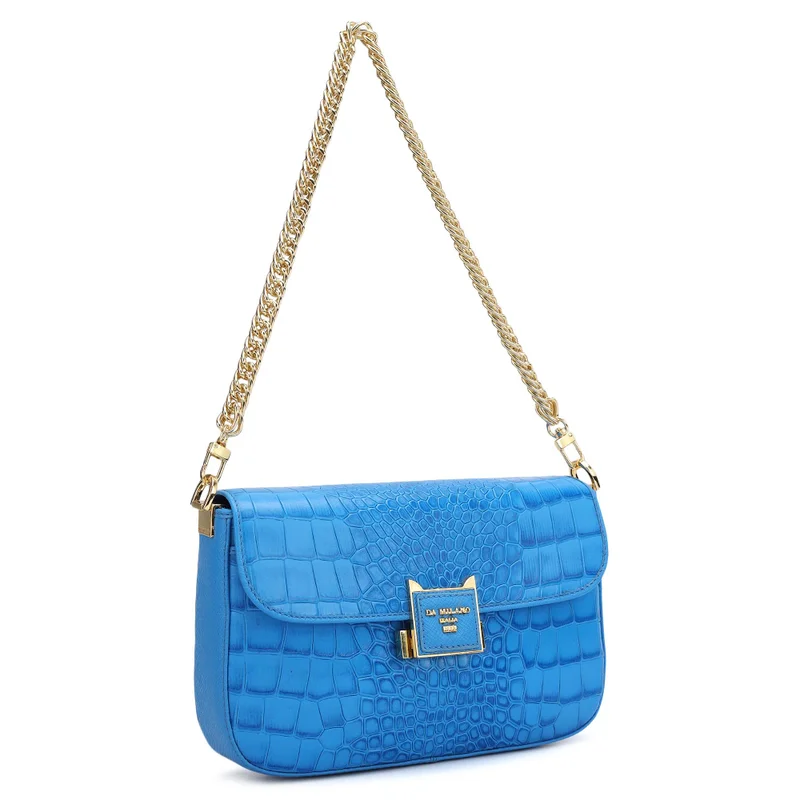 Da Milano Small Croco Leather Shoulder Bag - Blue